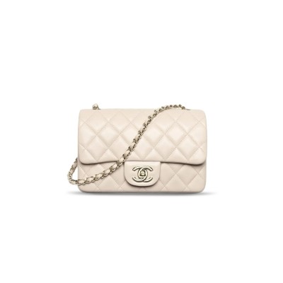CHANEL MINI FLAP BAG - LIGHT BEIGE - LAMBSKIN & GOLD-TONE METAL AS5219 (18*12*5cm)